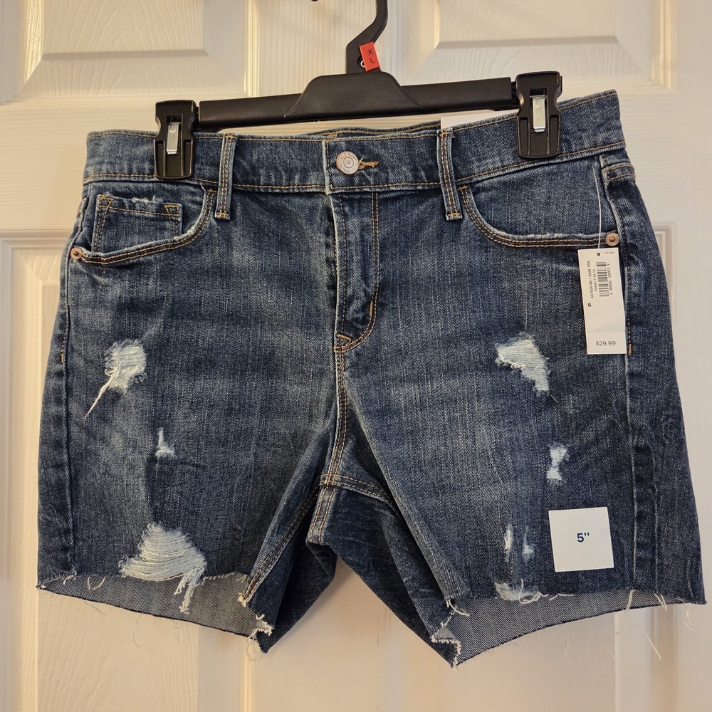 Old Navy sz 6‎ cut off jean shorts NWT 5" inseam stretch casual summer denim